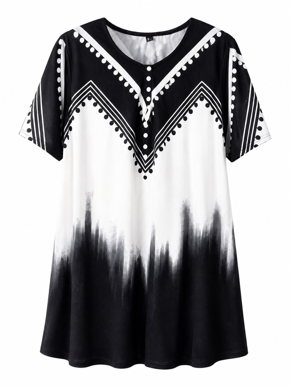 Women's Black and White Short-Sleeve V-Accent Top